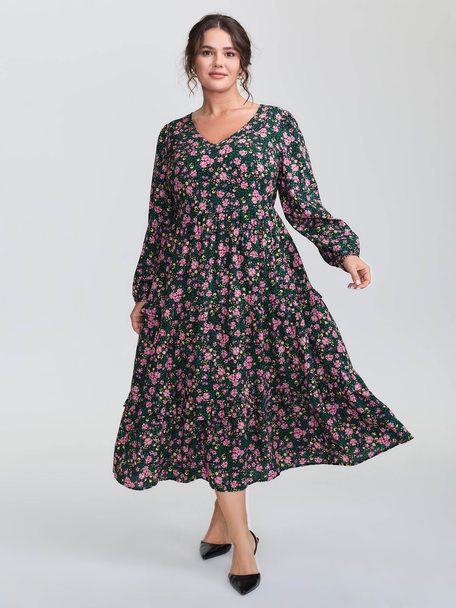 Floral Print Ruffled Tiered Maxi Dress