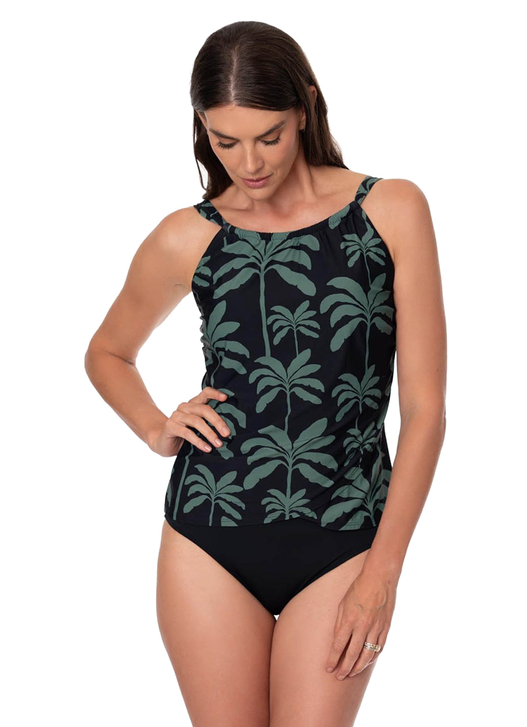 Jantzen Women's Tropical Palms Audrey Drape Tankini Top