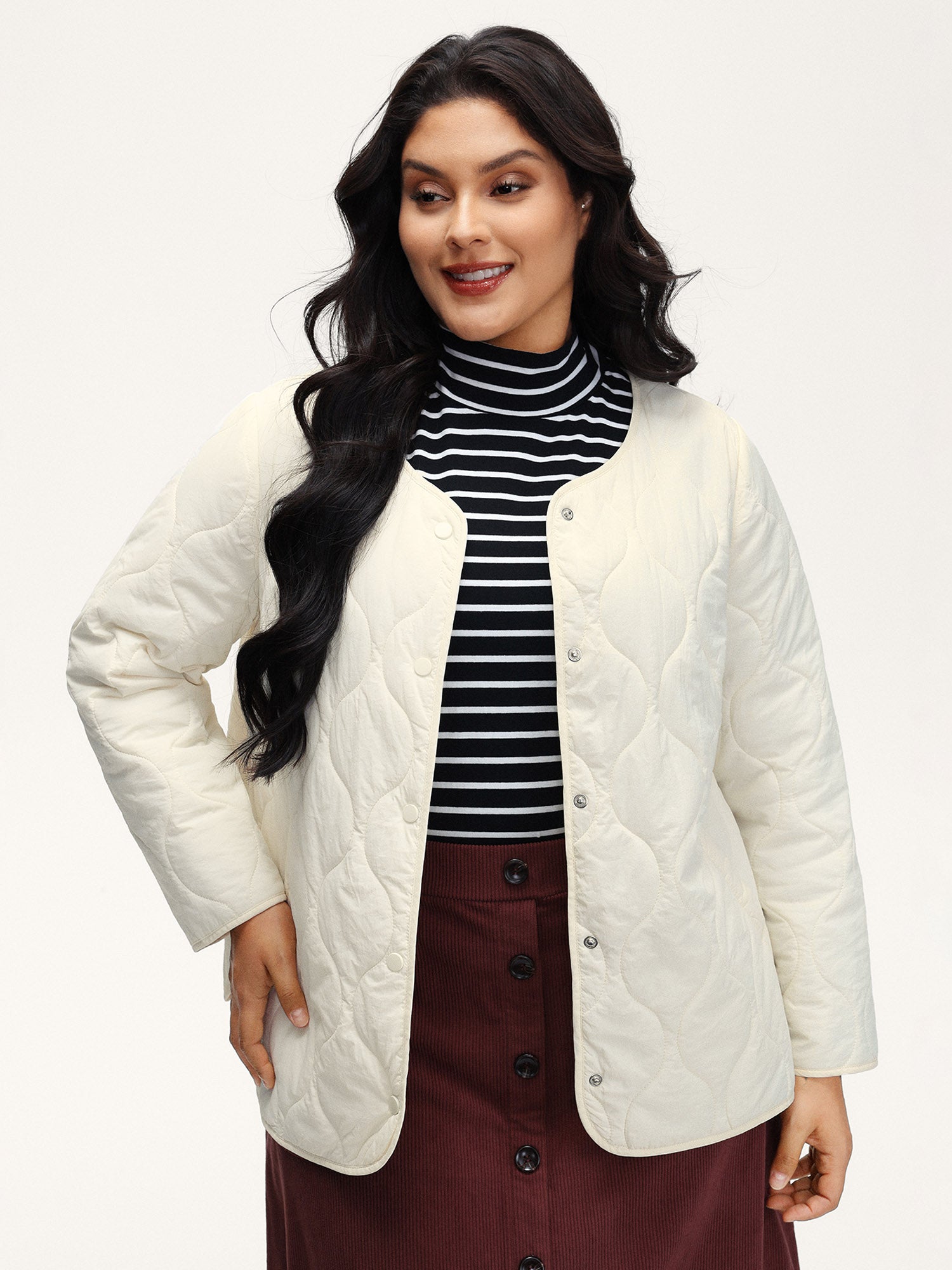 Quilted Cotton Button Round Neck Jacket