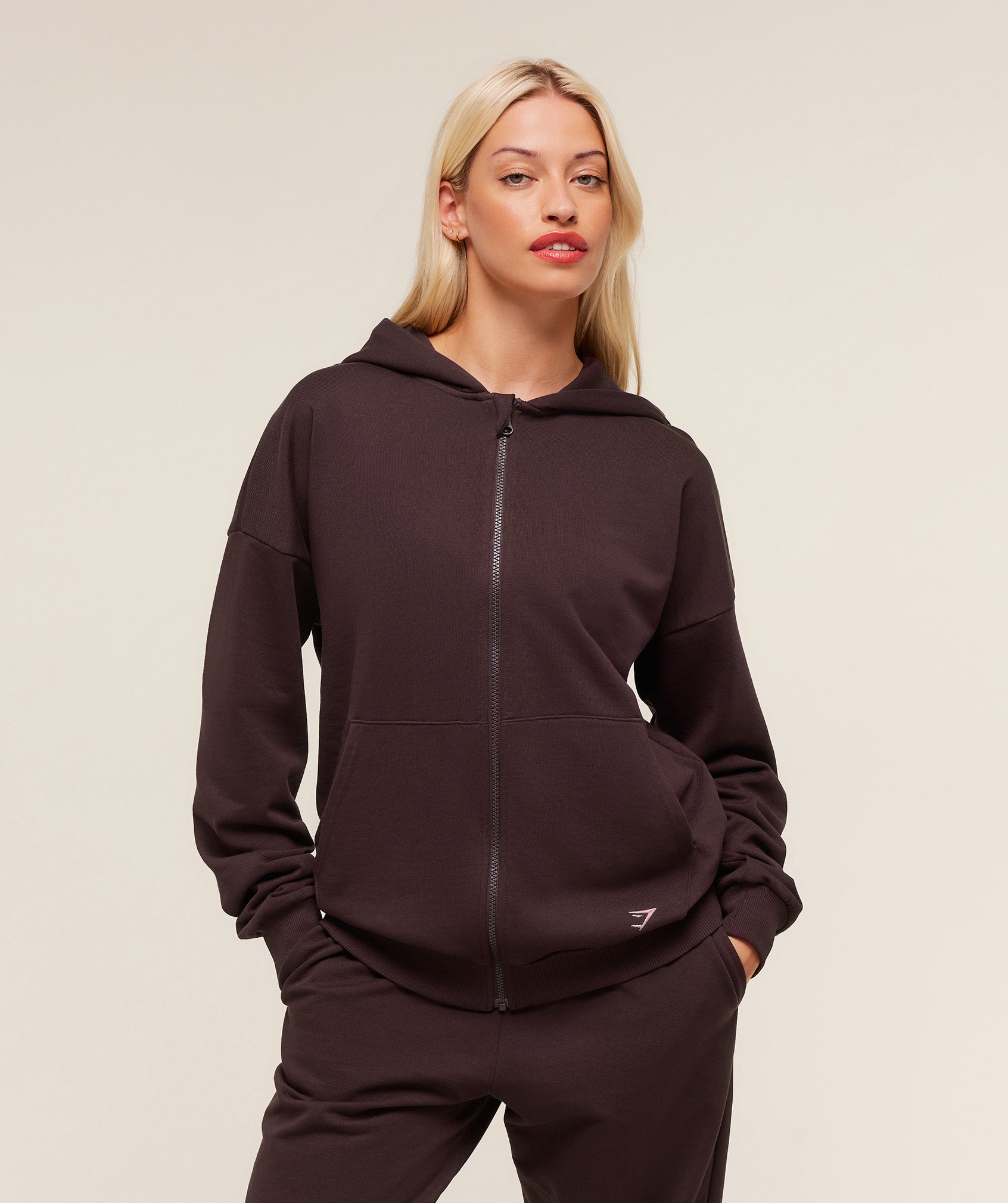 Gymshark Embroidered Zip Up Hoodie - Cherry Purple