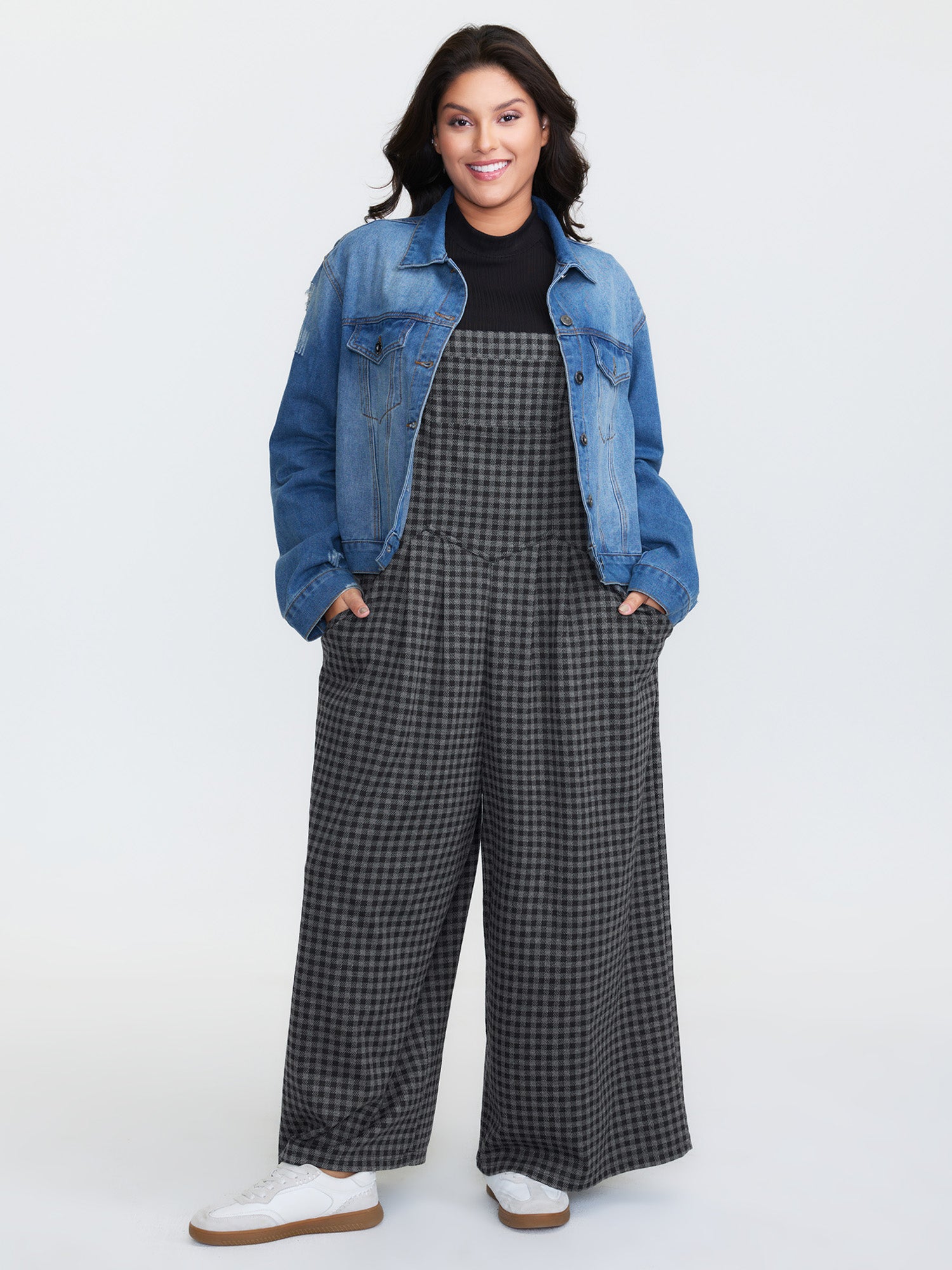 Checkered Pattern Pleated Jumpsuit
