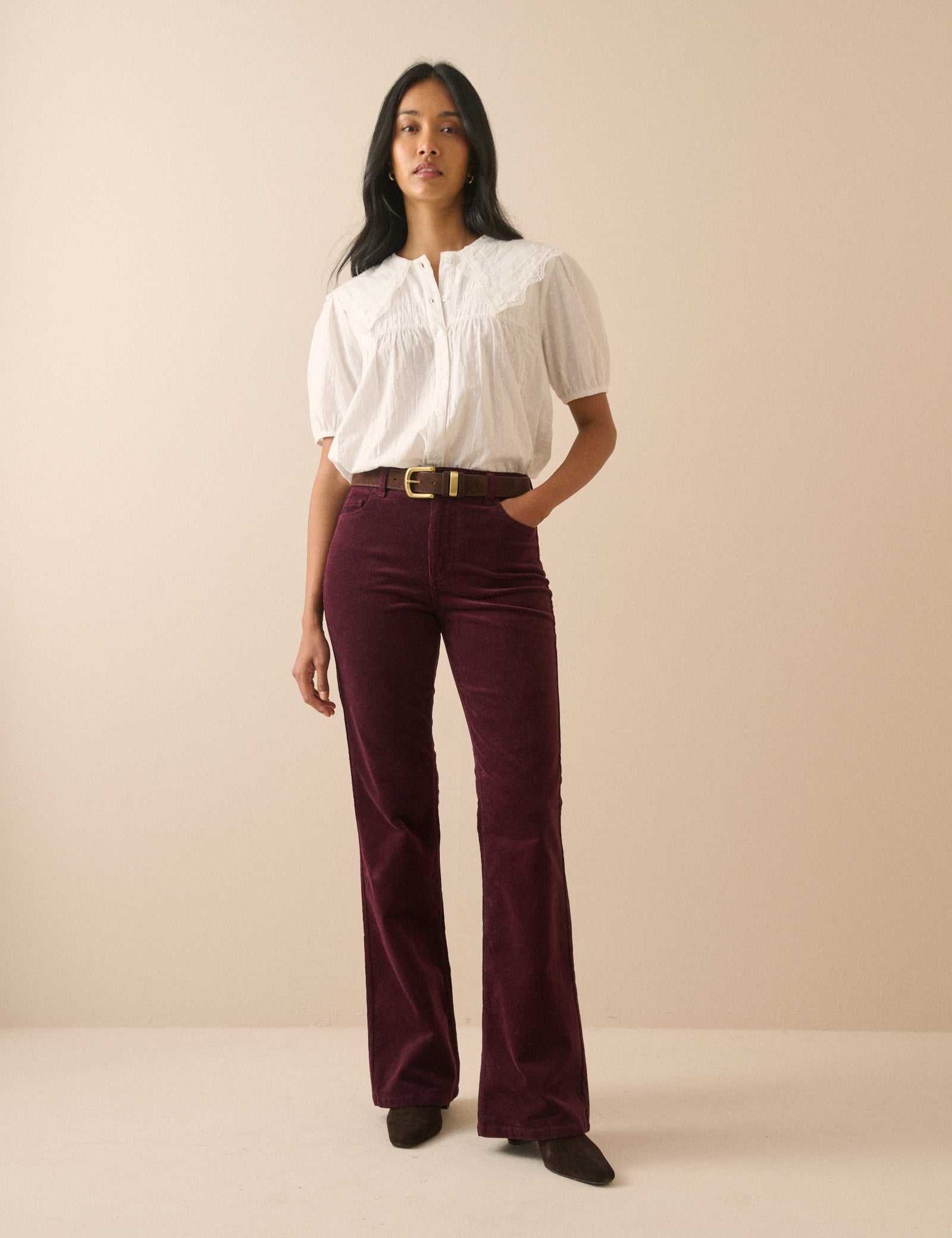 Burgundy Cord Mayfair Bootcut Jeans