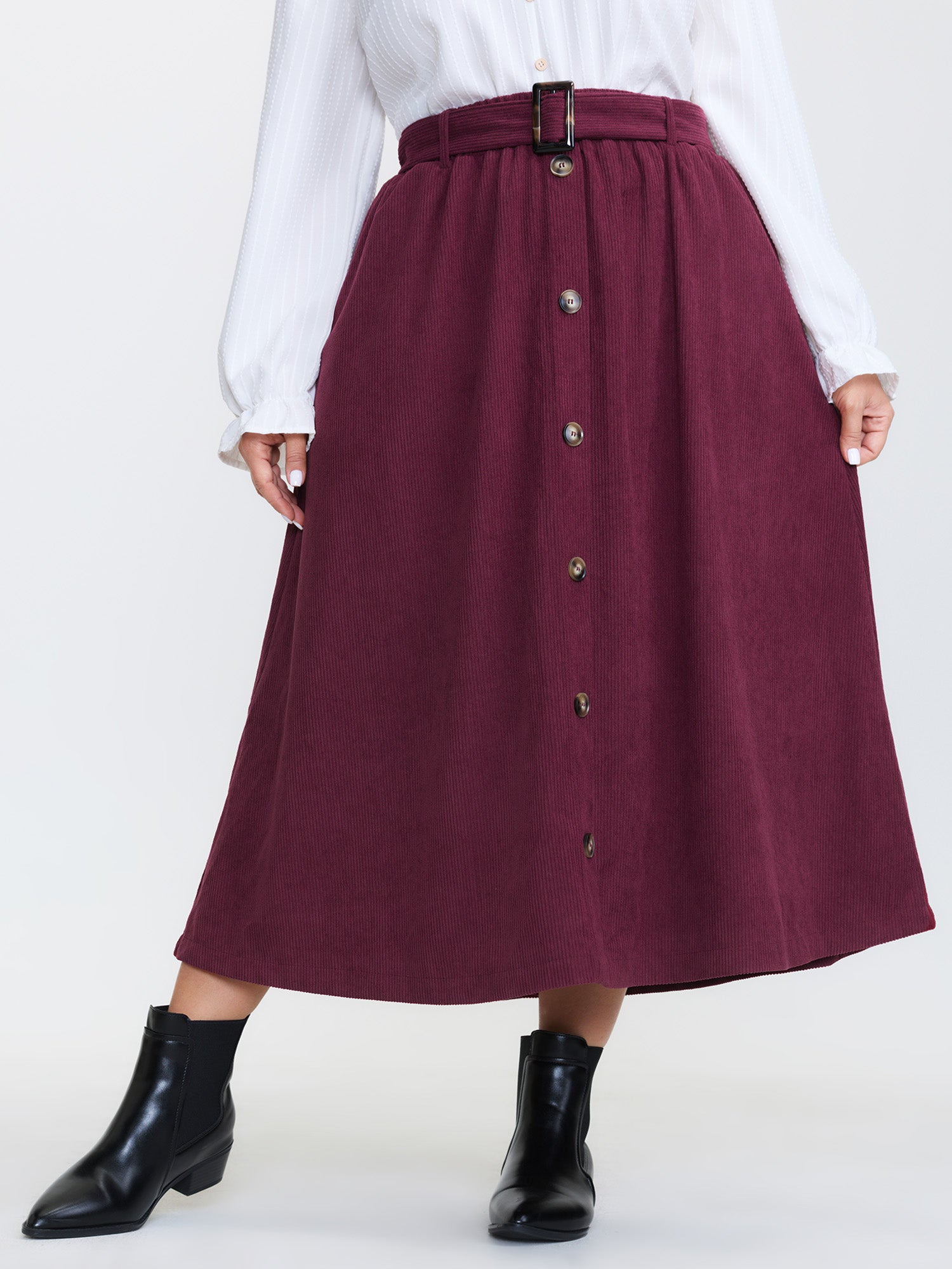 Textured Button-Down Maxi Skirt