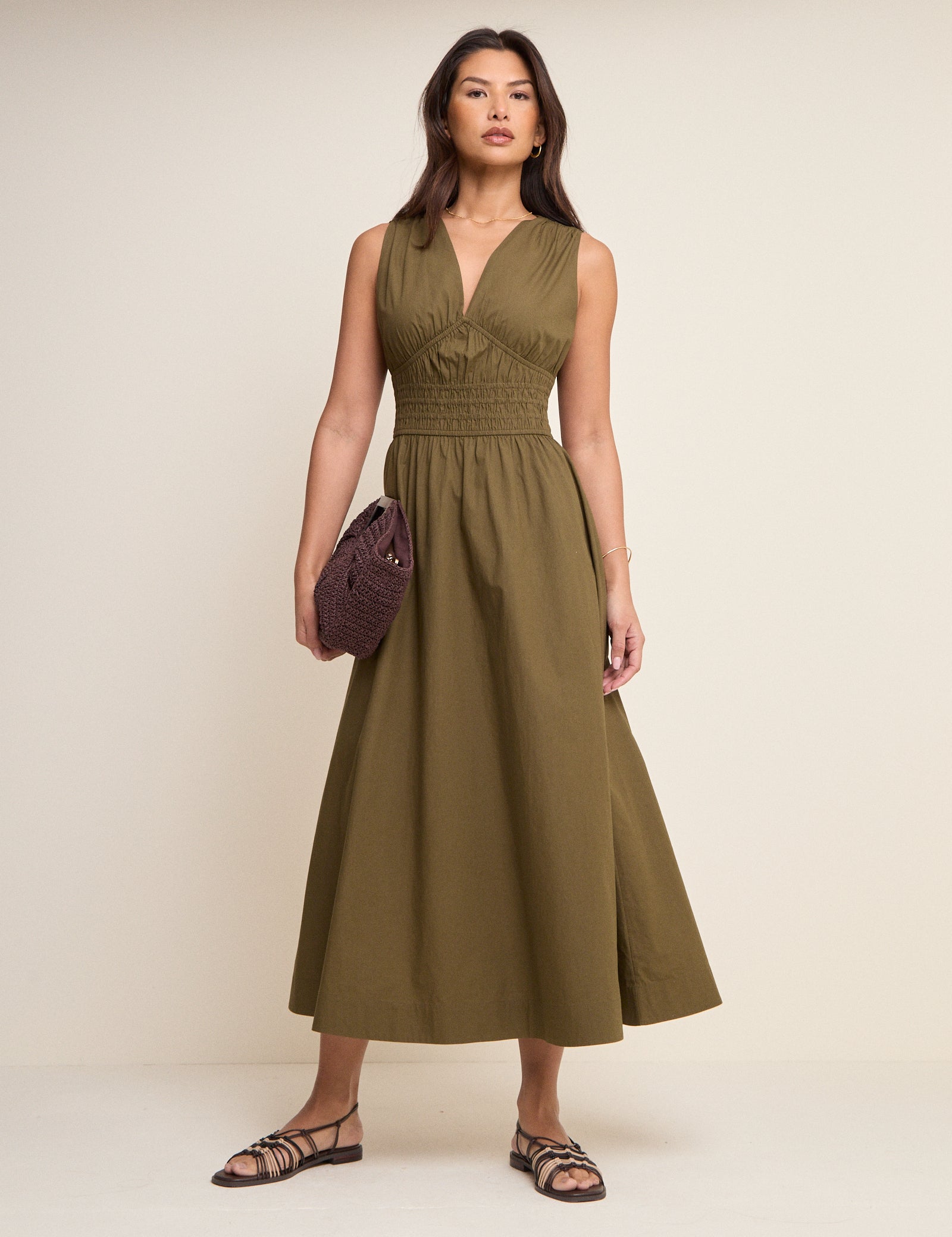 Khaki Sleeveless Angelica Midi Dress