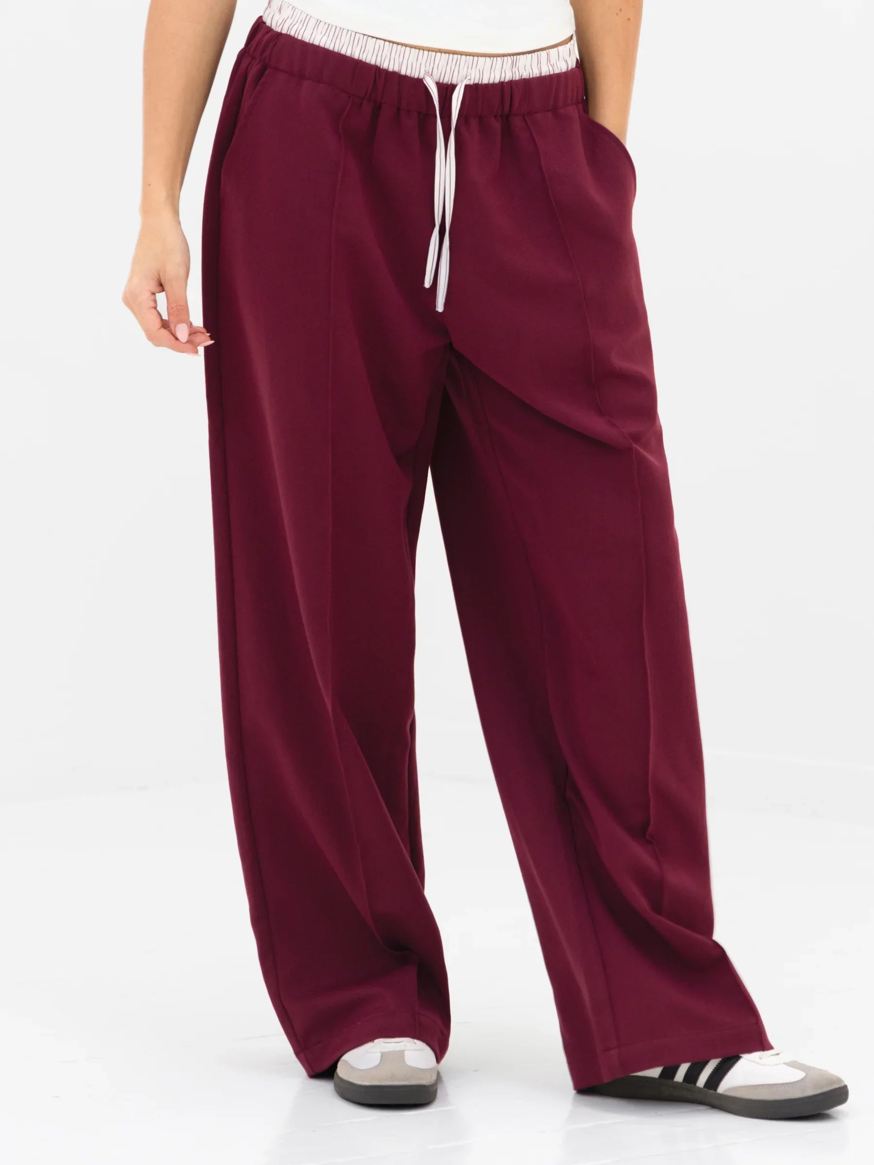 Alana Double Waist Trousers - Burgundy