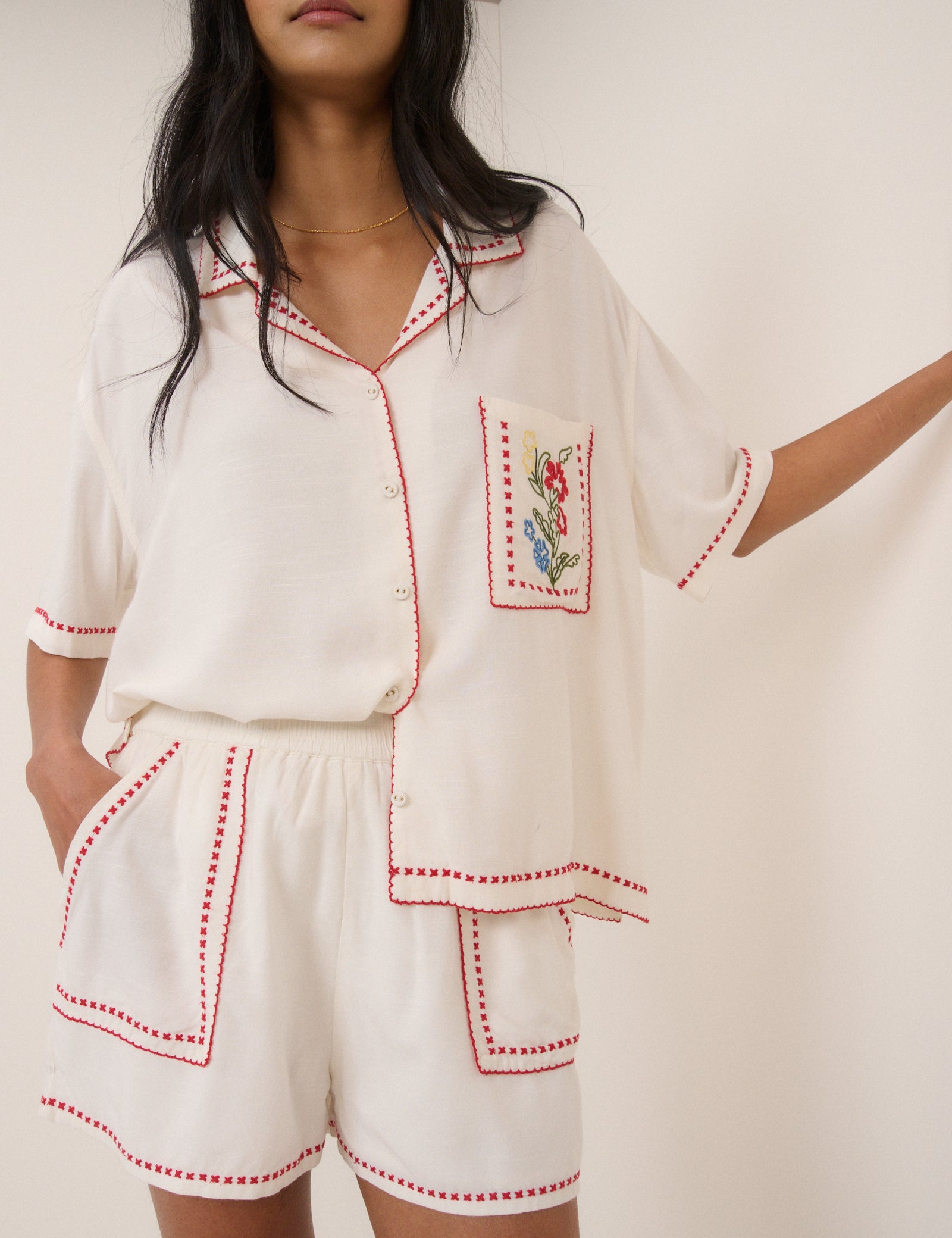 White Embroidered Shorts
