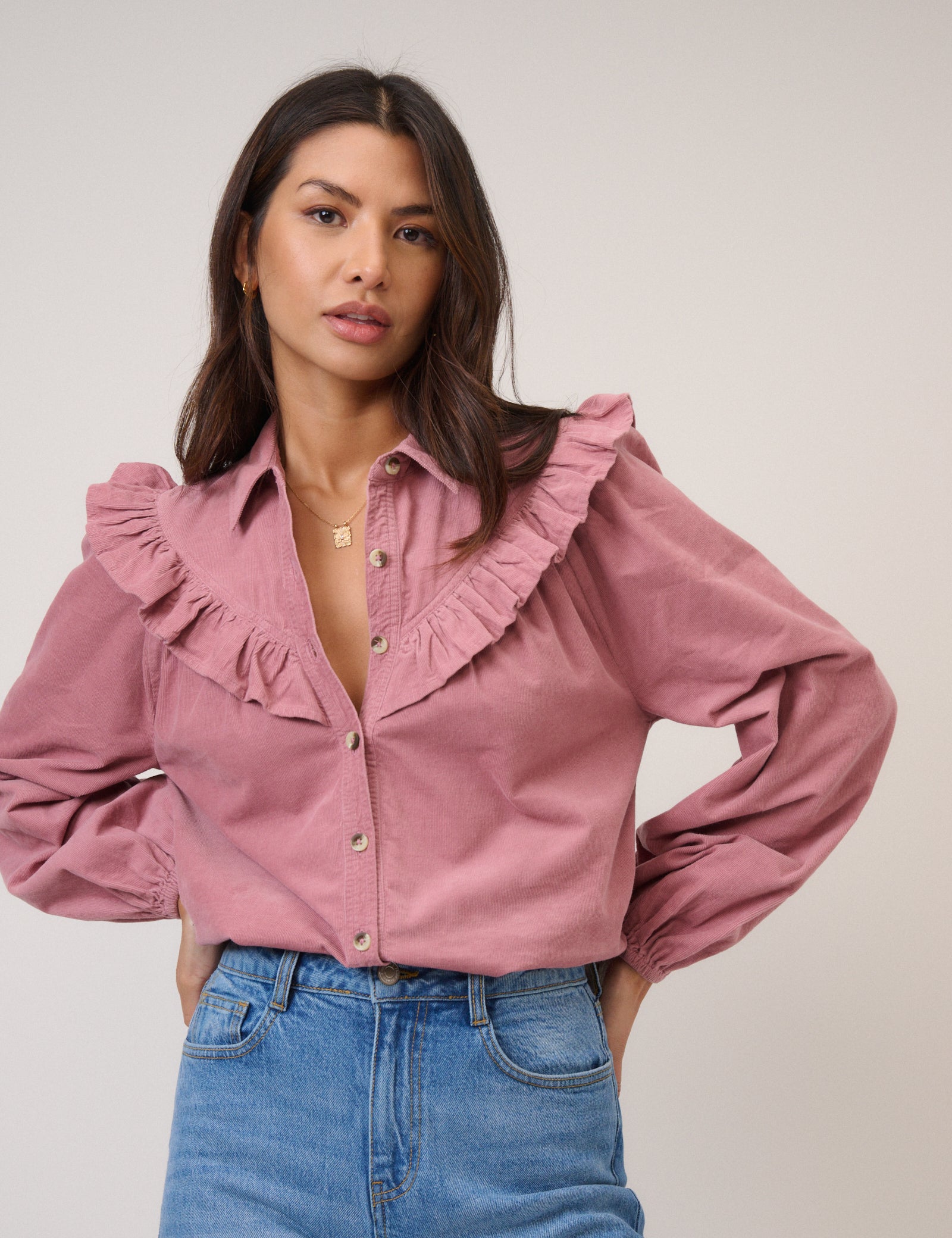 Pink Cord Frill Shirt
