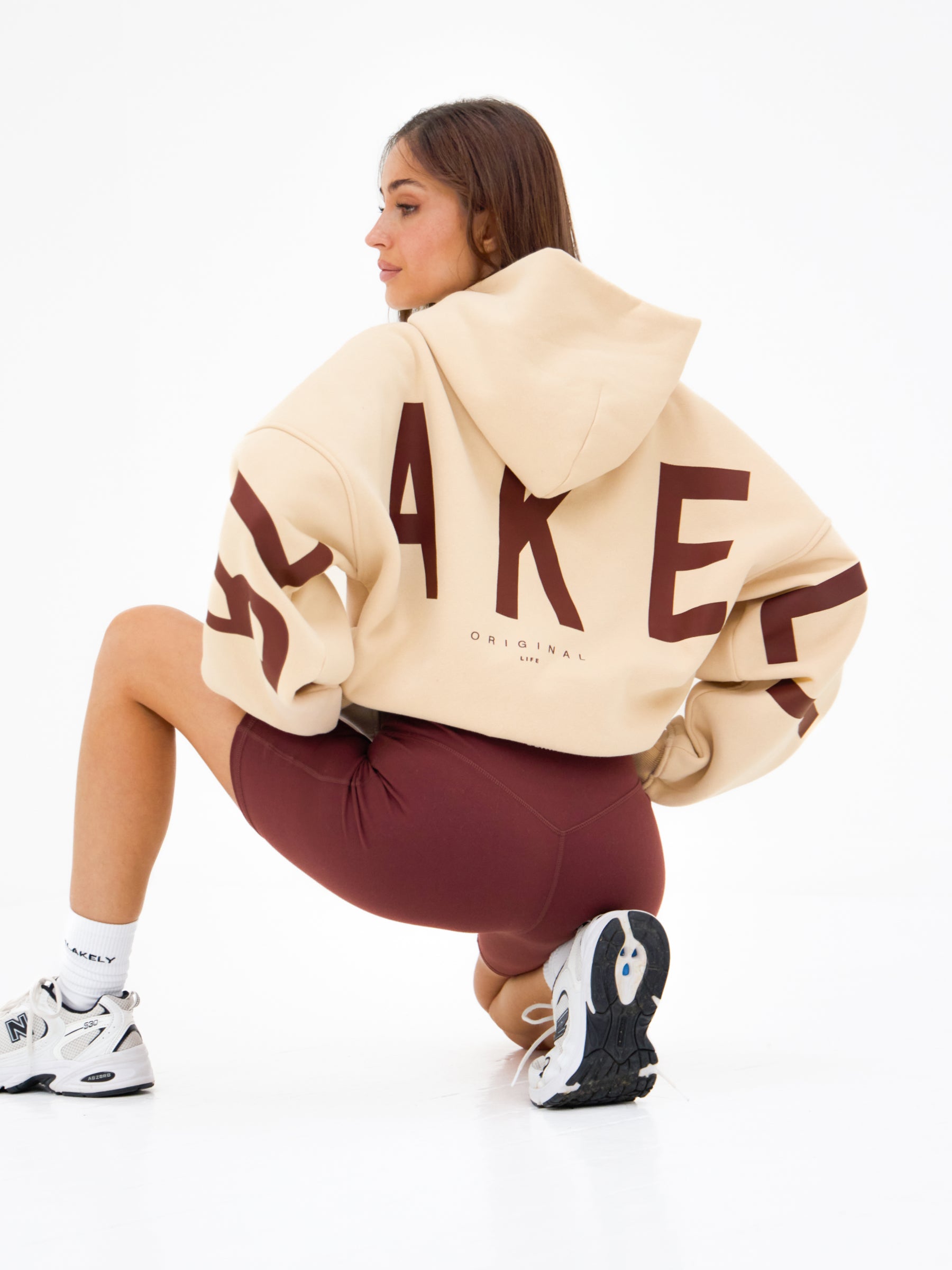 Isabel Oversized Hoodie - Light Tan & Maroon Brown