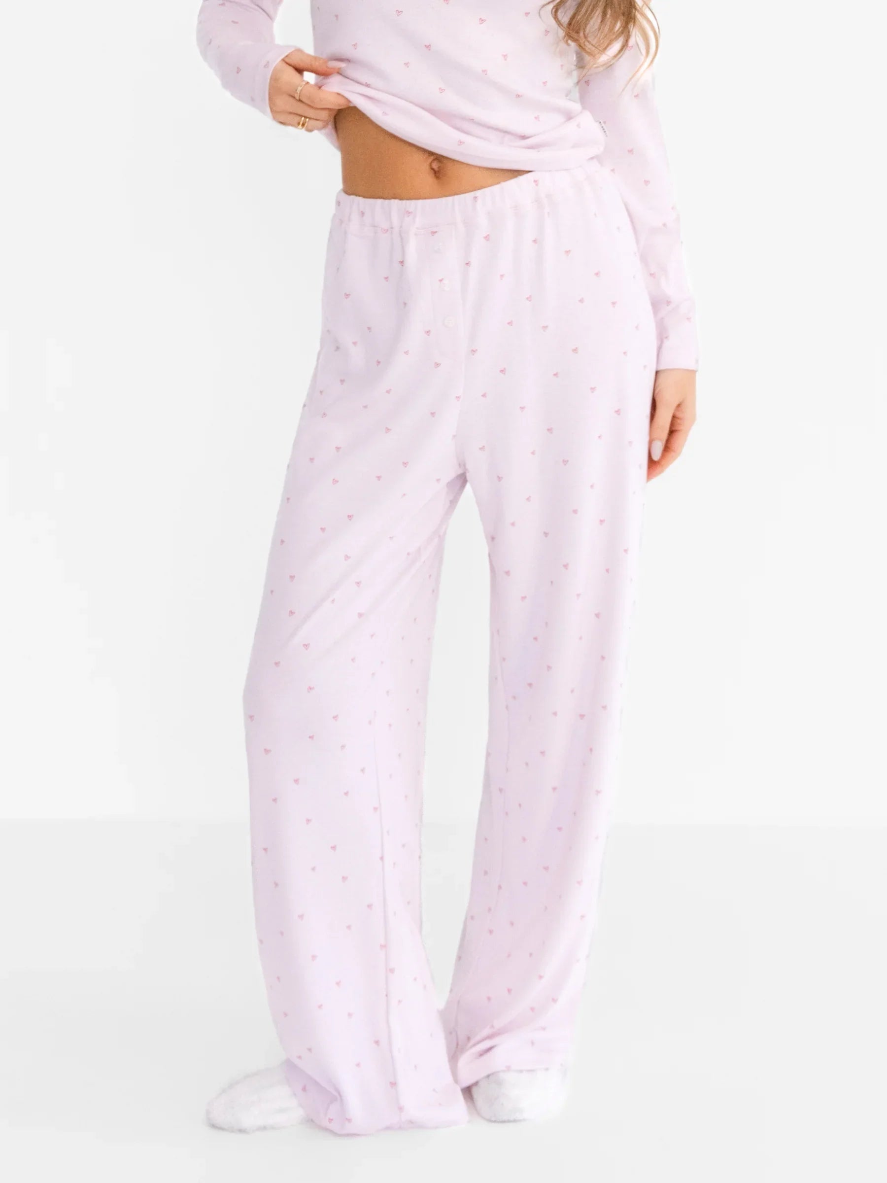 Avery Pointelle Trousers - Heart Print