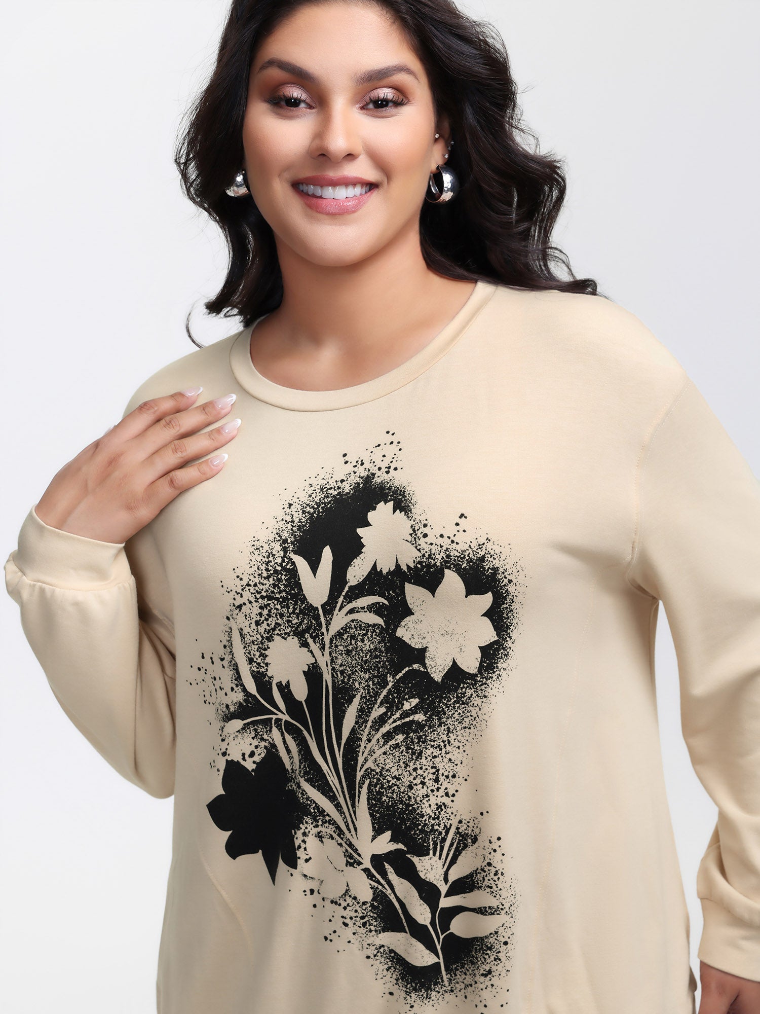 Floral Print Drop Shoulder Relaxed-Fit Sweatshirt