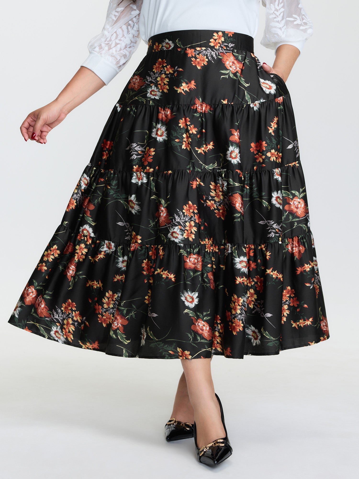Floral Layered Stretchy Waistband Maxi Skirt