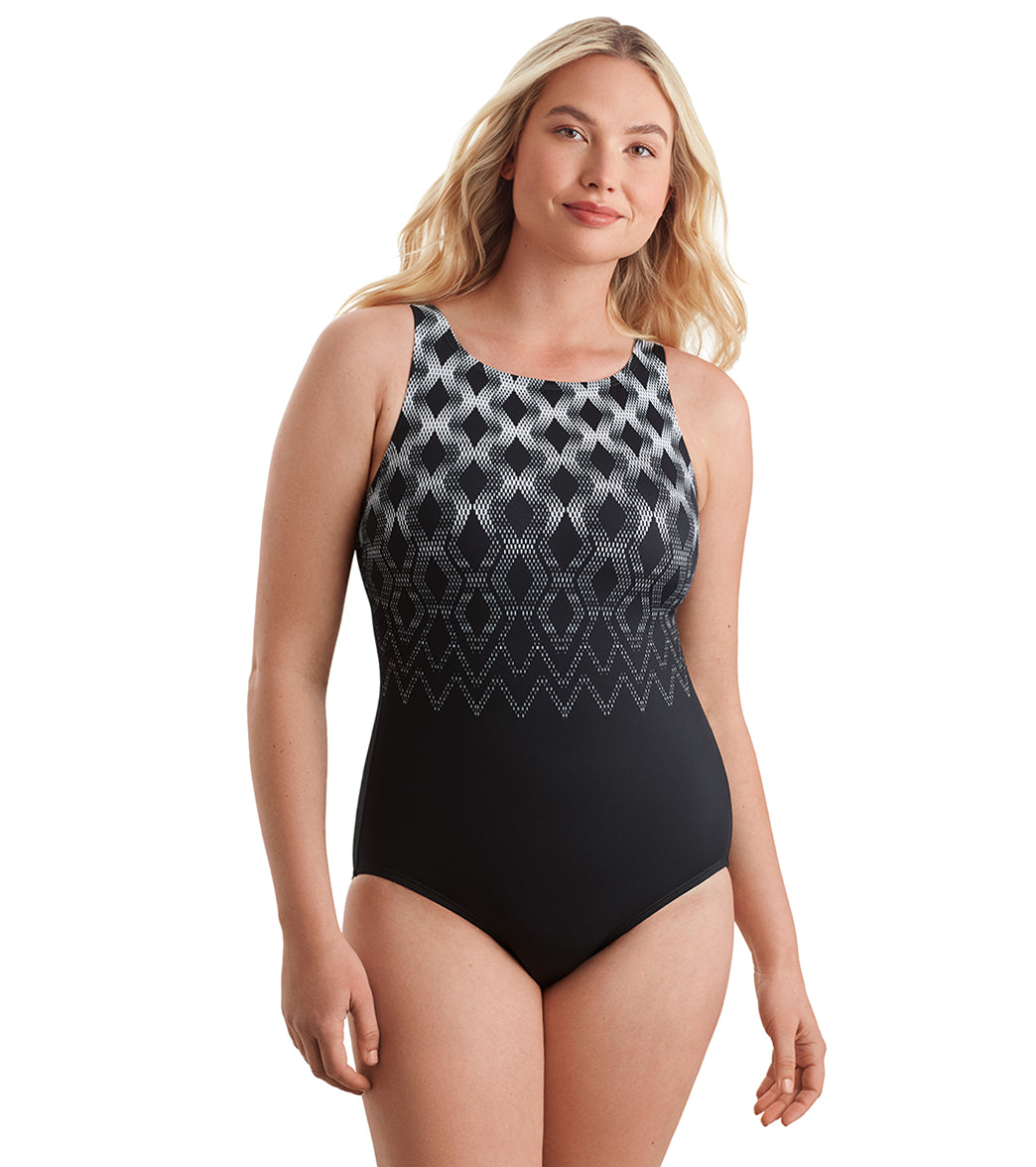 Shape Solver SPORT Women's Linked Up Highneck Tank One Piece Swimsuit