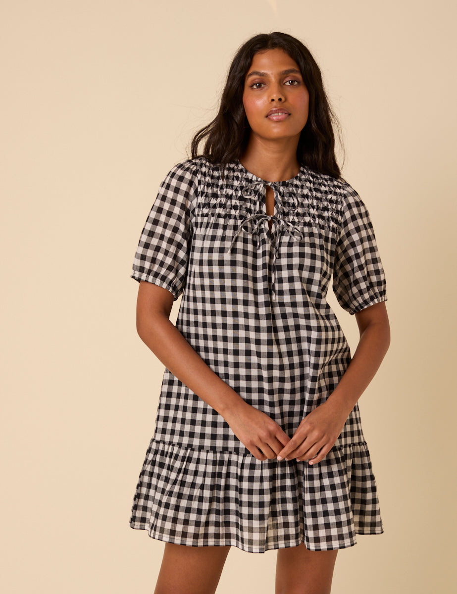 Black Gingham Phoebe Mini Dress
