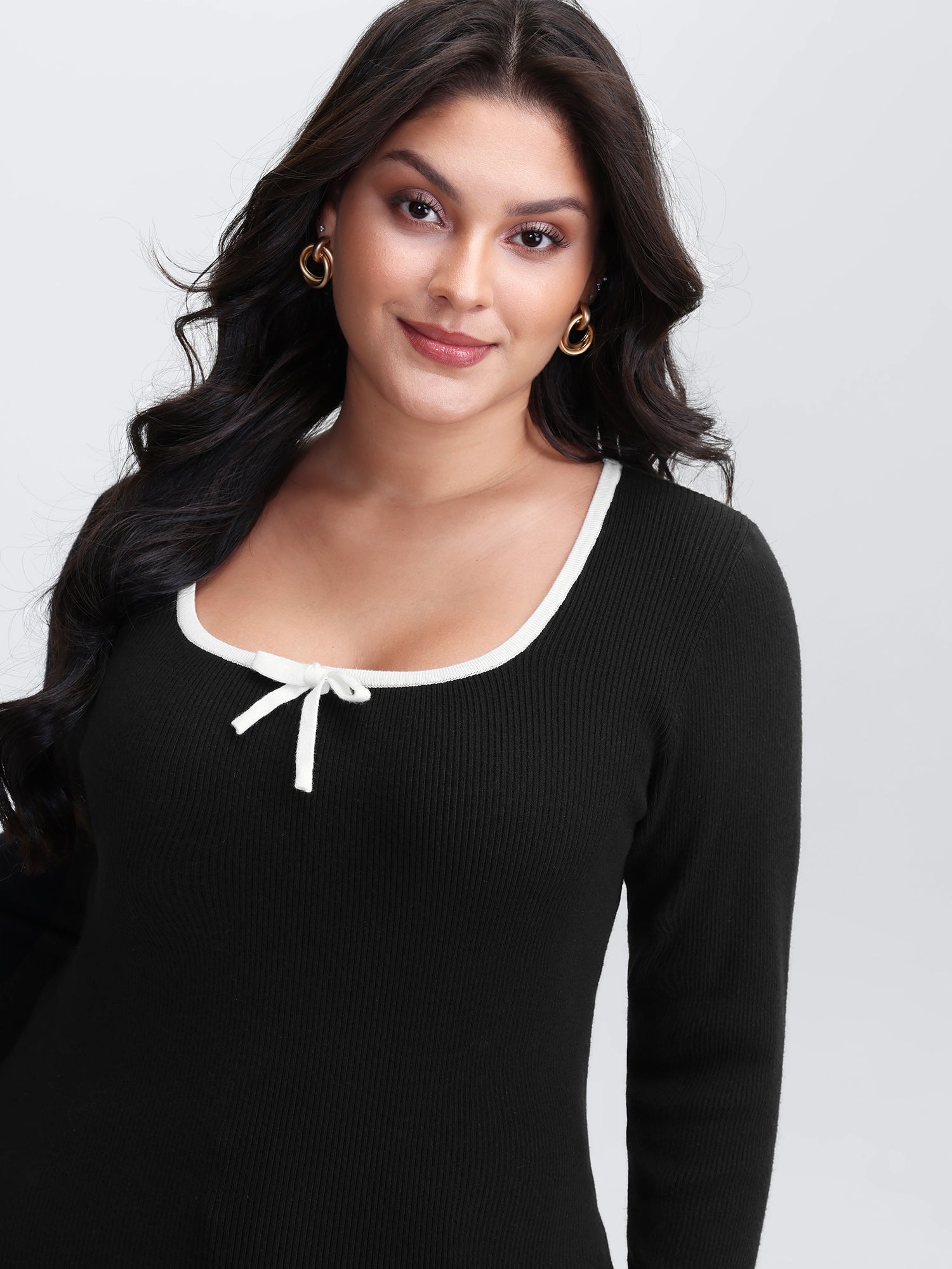 Square Neck Bowknot Fitted Pullover
