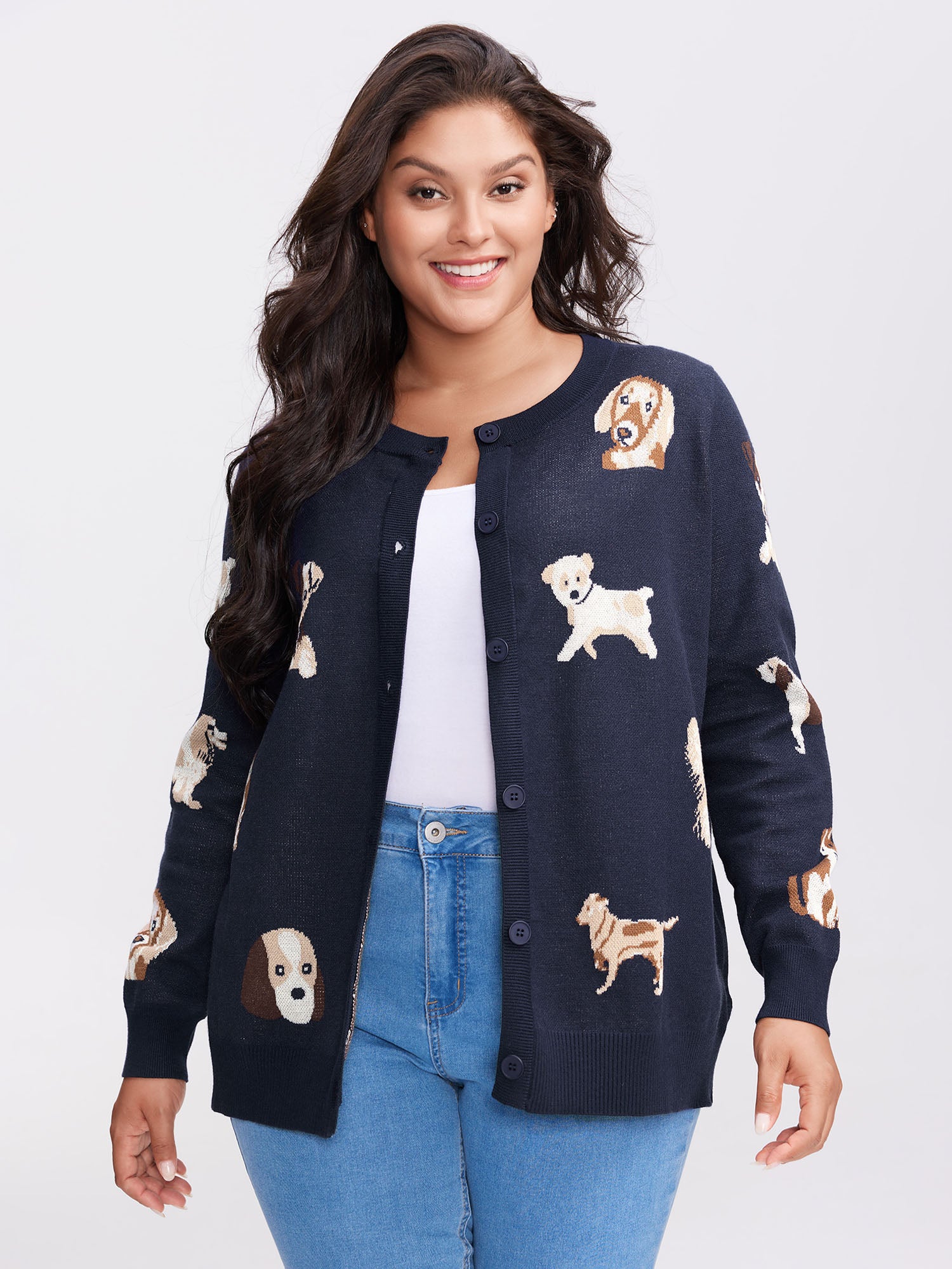 Supersoft Puppy Pattern Button Knit Cardigan