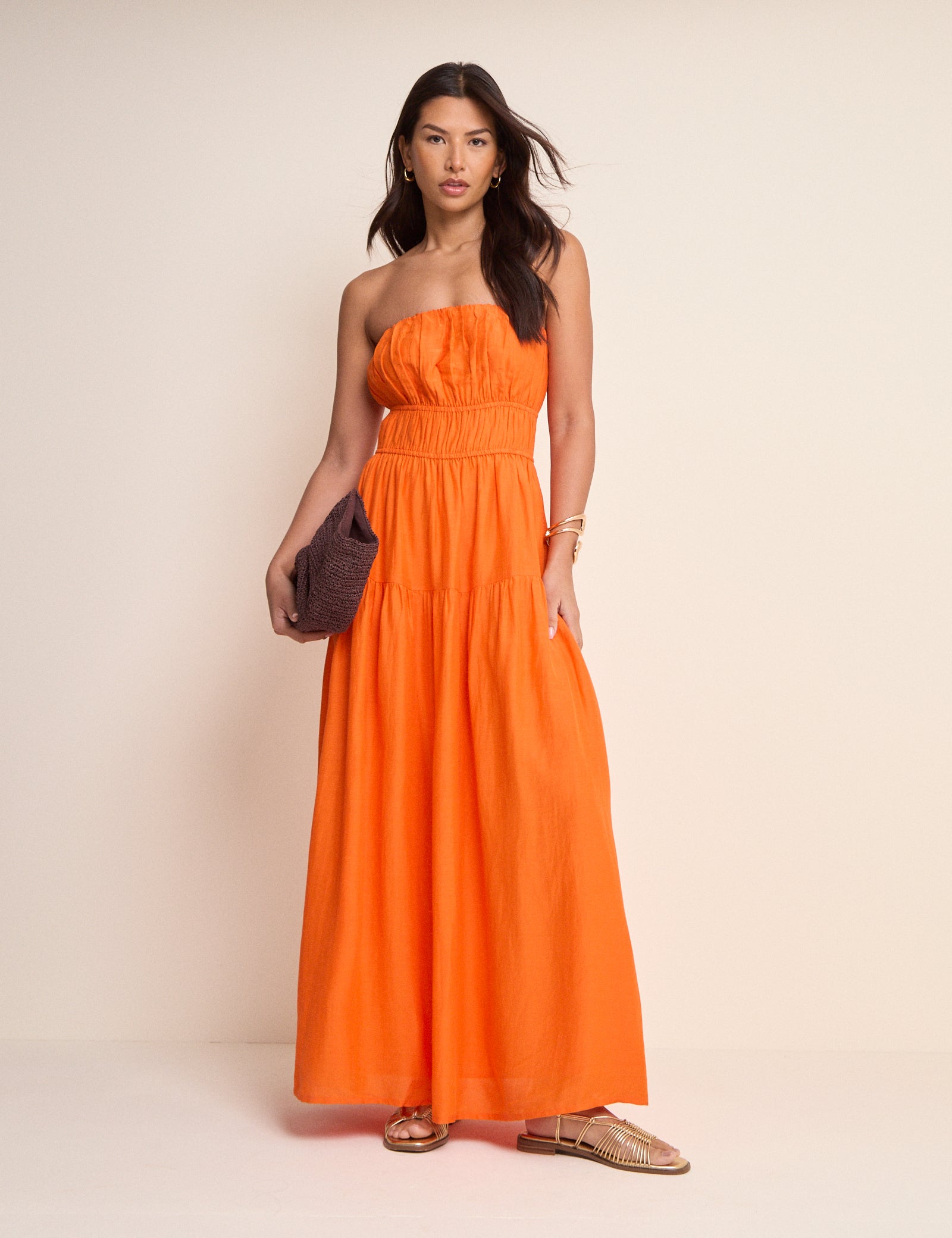 Orange Tiered Bandeau Tabitha Maxi Dress