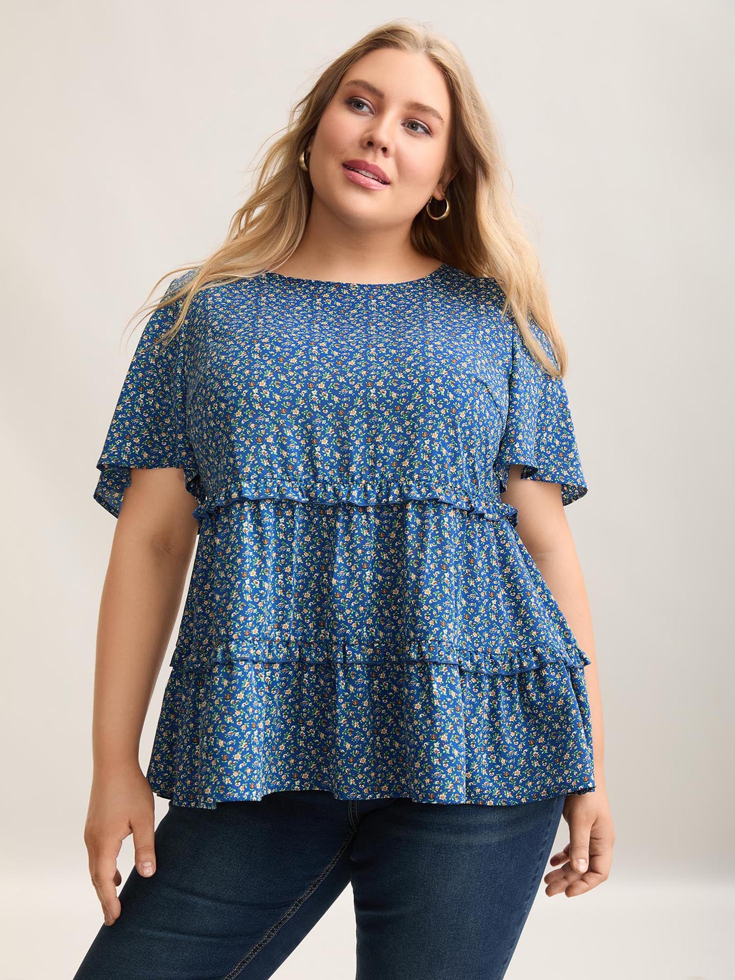 Ditsy Floral Print Ruffled Tiered Blouse