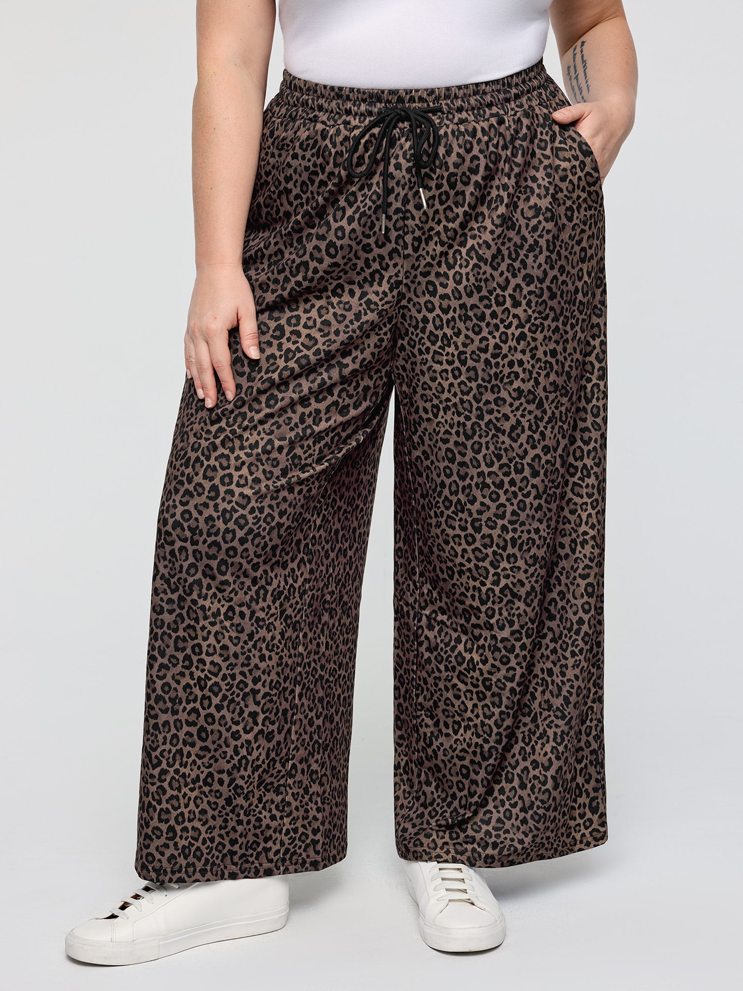 Leopard Print Drawstring Waist Pants