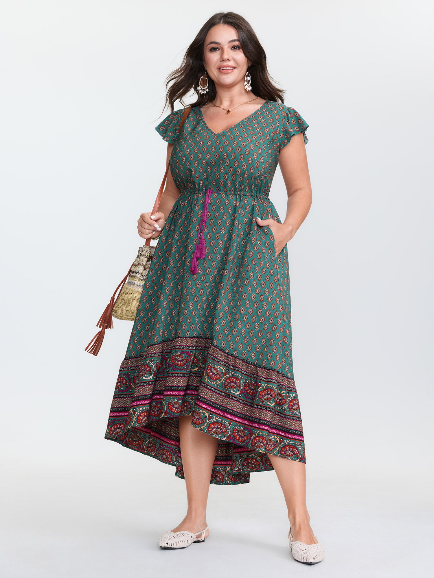 Floral Print High-Low Hem Midi Dress