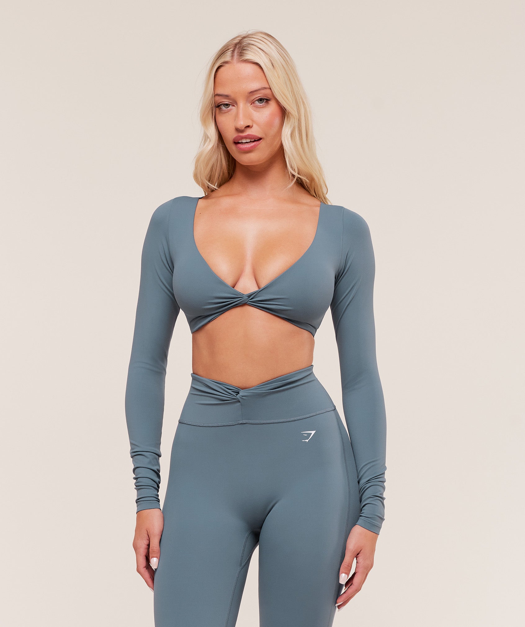 Gymshark Twist Front Long Sleeve Crop Top - Iron Blue