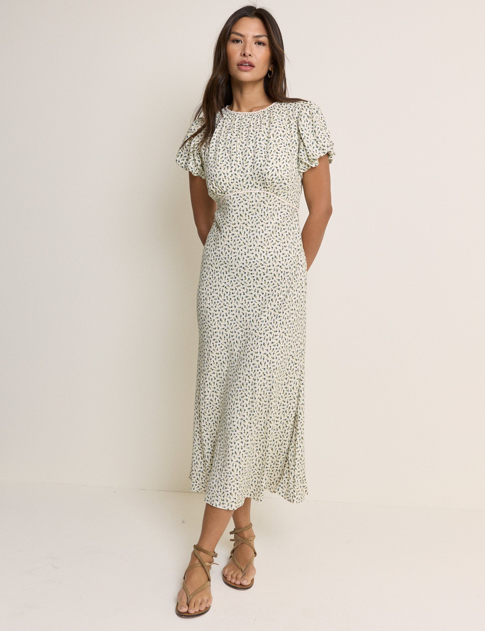 Blue Ditsy Floral Sicily Midi Dress