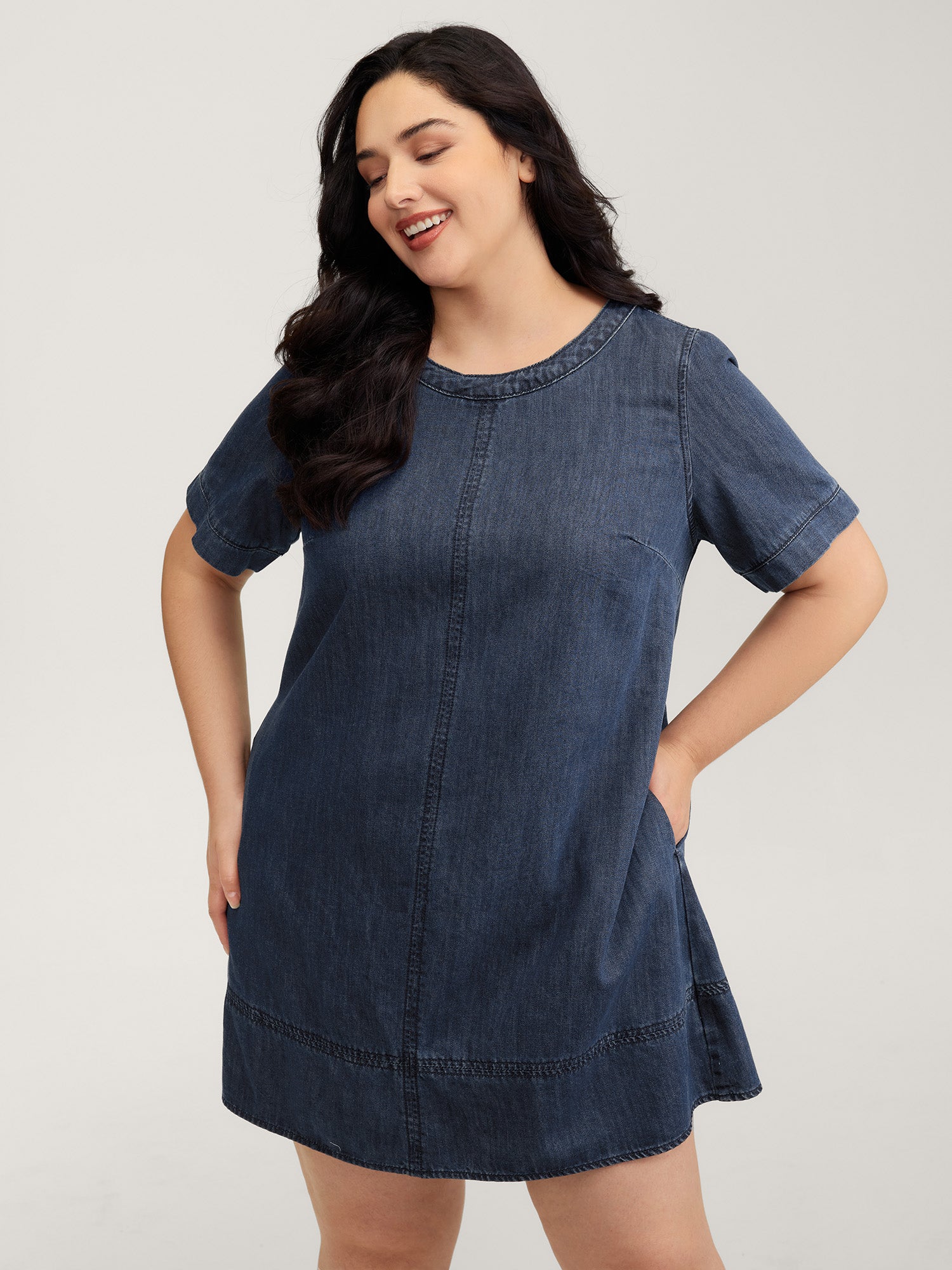 Denim Pockets Button Back Mini Dress